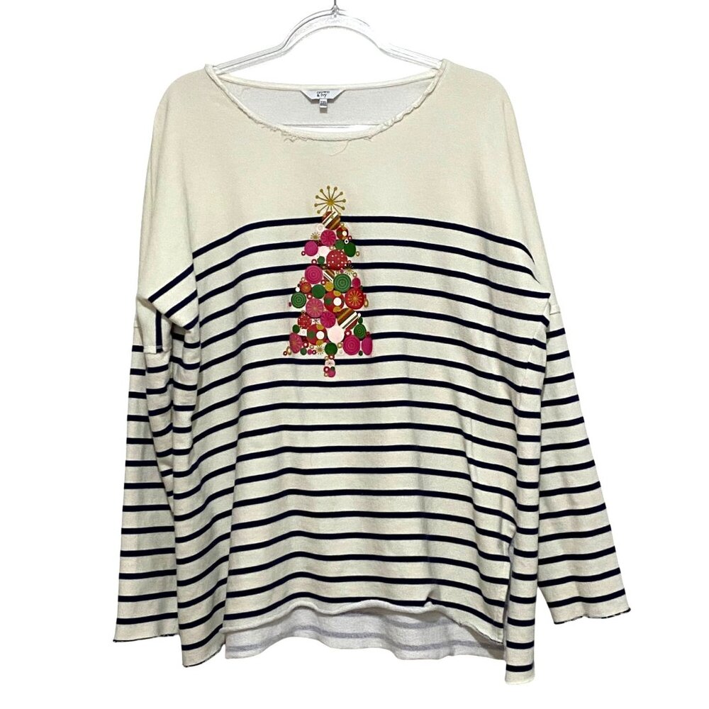 Crown & Ivy Holiday Pullover Top Womens XXL Christmas Tree Coastal Nautical
